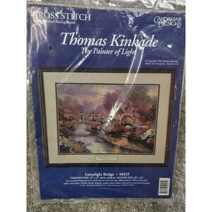 Thomas Kinkade Cross Stitch Kit Lamplight Bridge Candamar Designs Vintage NEW‎